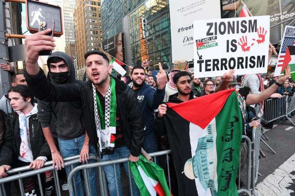 Supporters of Palestine gather in Times Square as an "International Day of Jihad" has been called to action