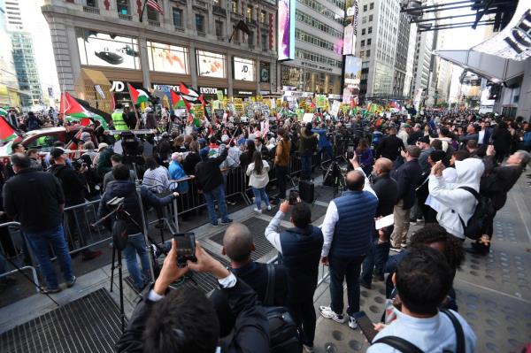 Supporters of Palestine gather in Times Square as an "International Day of Jihad" has been called to action