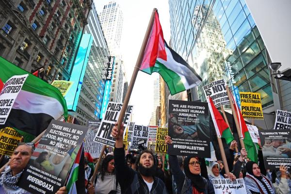 Supporters of Palestine gather in Times Square as an "International Day of Jihad" has been called to action